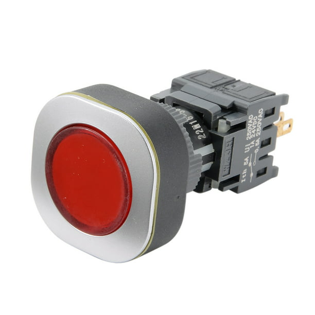 lock button switch Square head 16mm mounting diameter SPDT 1NO 1NC with 24V red LED light 